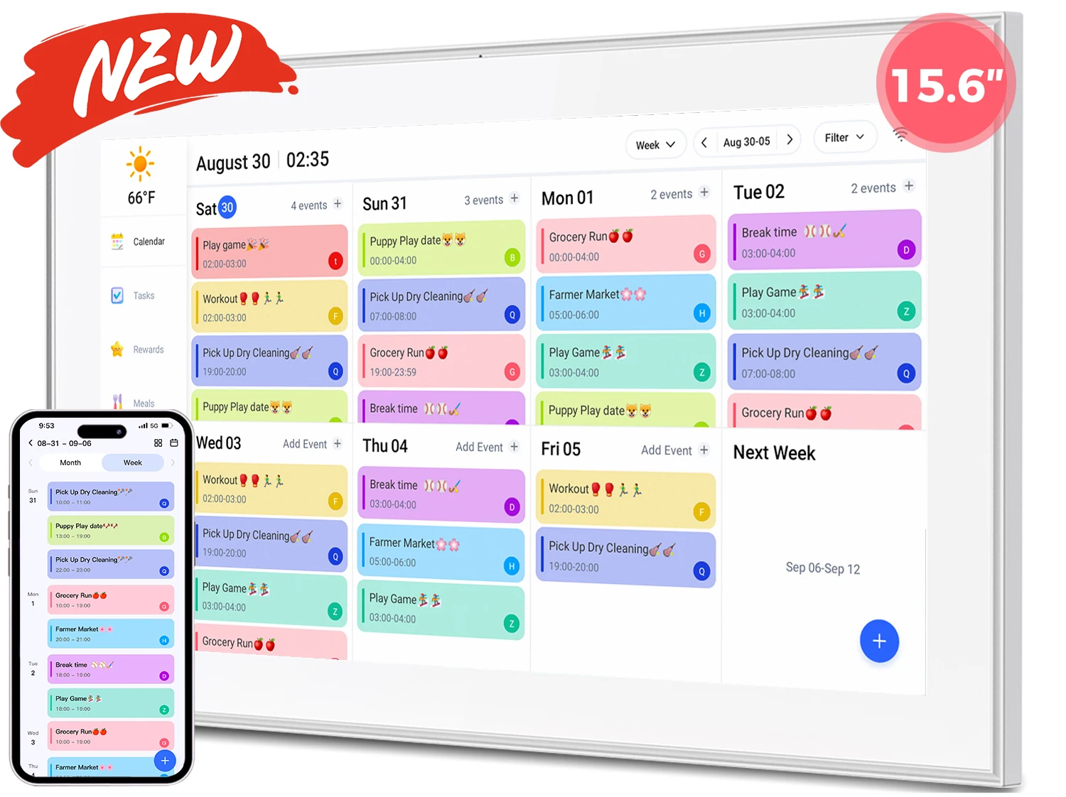 15.6 Inch Smart Digital Calendar Planner & Chore Chart, IPS HD Touch Screen Display for Family Schedules