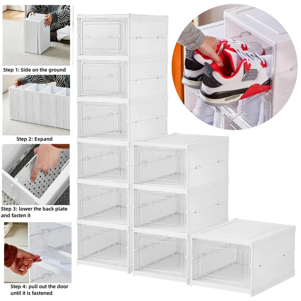 

Foldable Shoe Rack Organizer Multi Layer Stackable Dustproof Installation Free Transparent Closet Shoe Rack Storage with Cover