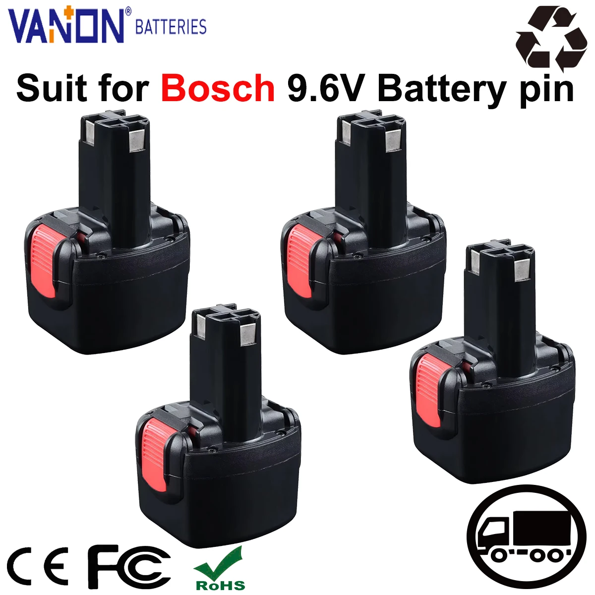 

VANON 1/2/4Pack BAT048 9.6V 4.8Ah Ni-MH Battery Replace for Bosch PSR 960 BAT100 BAT119 2607335272 2607335461 Tools Battery pin