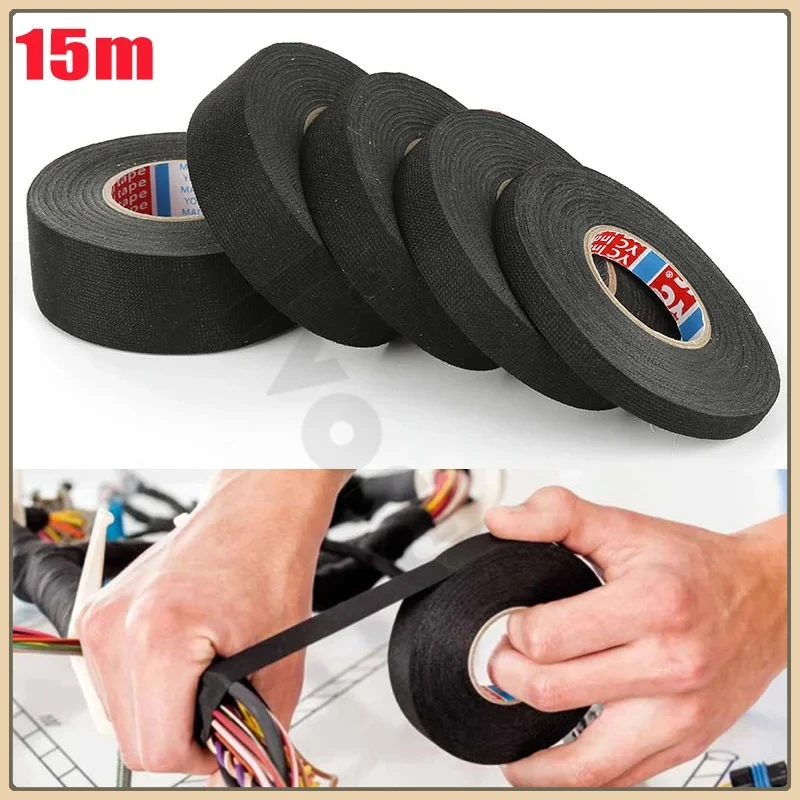 15M 9/15/19/25/32MM Heat-resistant Adhesive Cloth Fabric Tape For Automotive Cable Tape Harness Wiring Loom Electrical Heat Tape