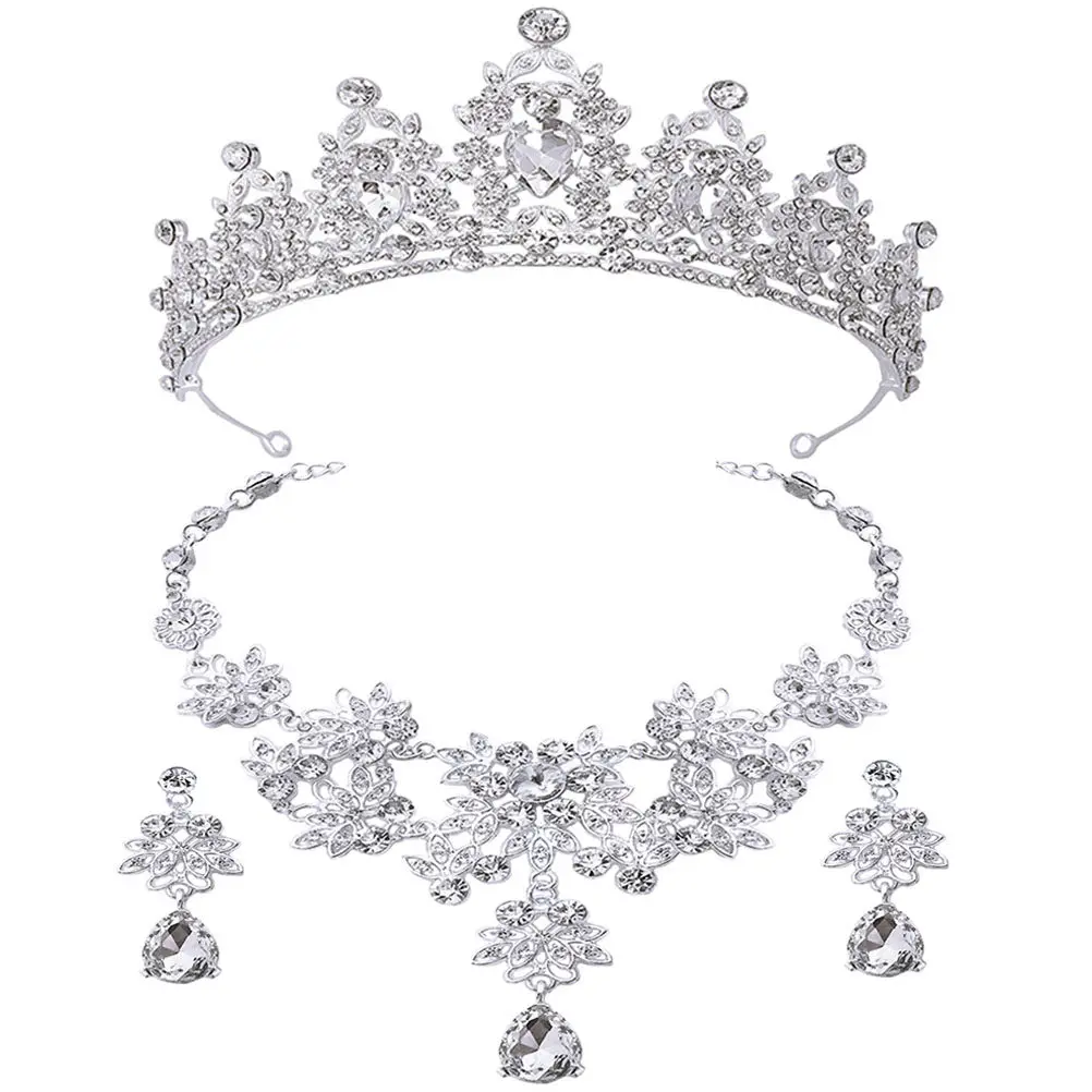

1Set Bridal Jewelry Crown Necklace Earrings Set Bridal Tiara Wedding Accessories Bride Costume Elegant Jewelry for Brides