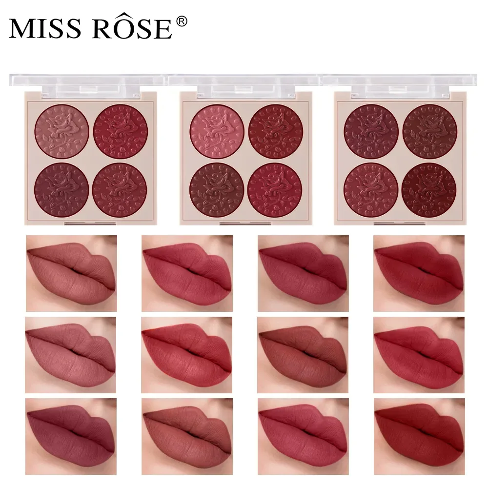 Miss Rose 4 Color Lipstick Lip Palette Cosmetics Long Lasting Natural Nude Makeup Mineral Lip Stick Lipgloss Makeup Pink A Pout