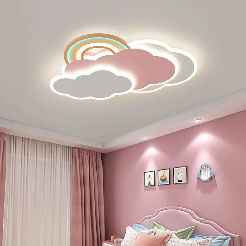 Romantic Rainbow Cloud Ceiling Lamps 50cm 60cm Princess Room Pink Ceiling Light Remote Control Optional Girl Baby Bedroom Lamp