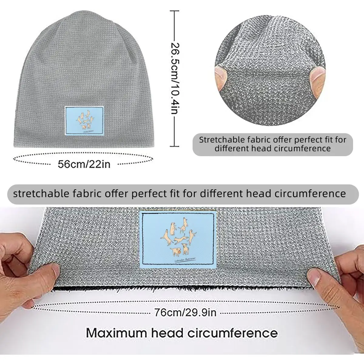 Playing Light Yellow Lab Labrador Retriever Waffle Knit Fleece Lined Beanie with PU Leather Patch Unisex Warm Winter Soft Cap