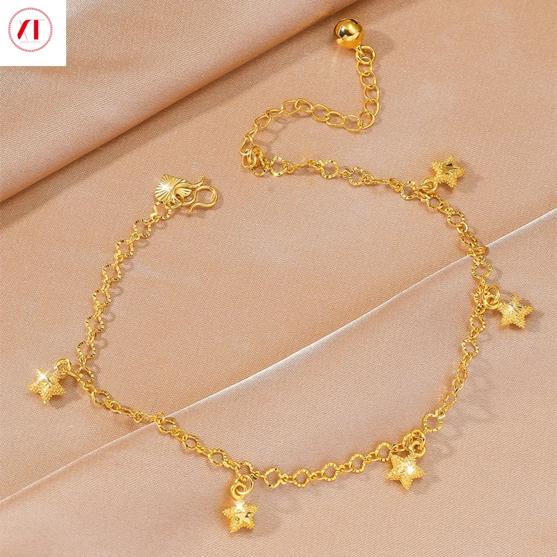XT Jewellery Korea 24k Anklet Women Flower Strawberry Bell Fashion 916 Original Gold Plated