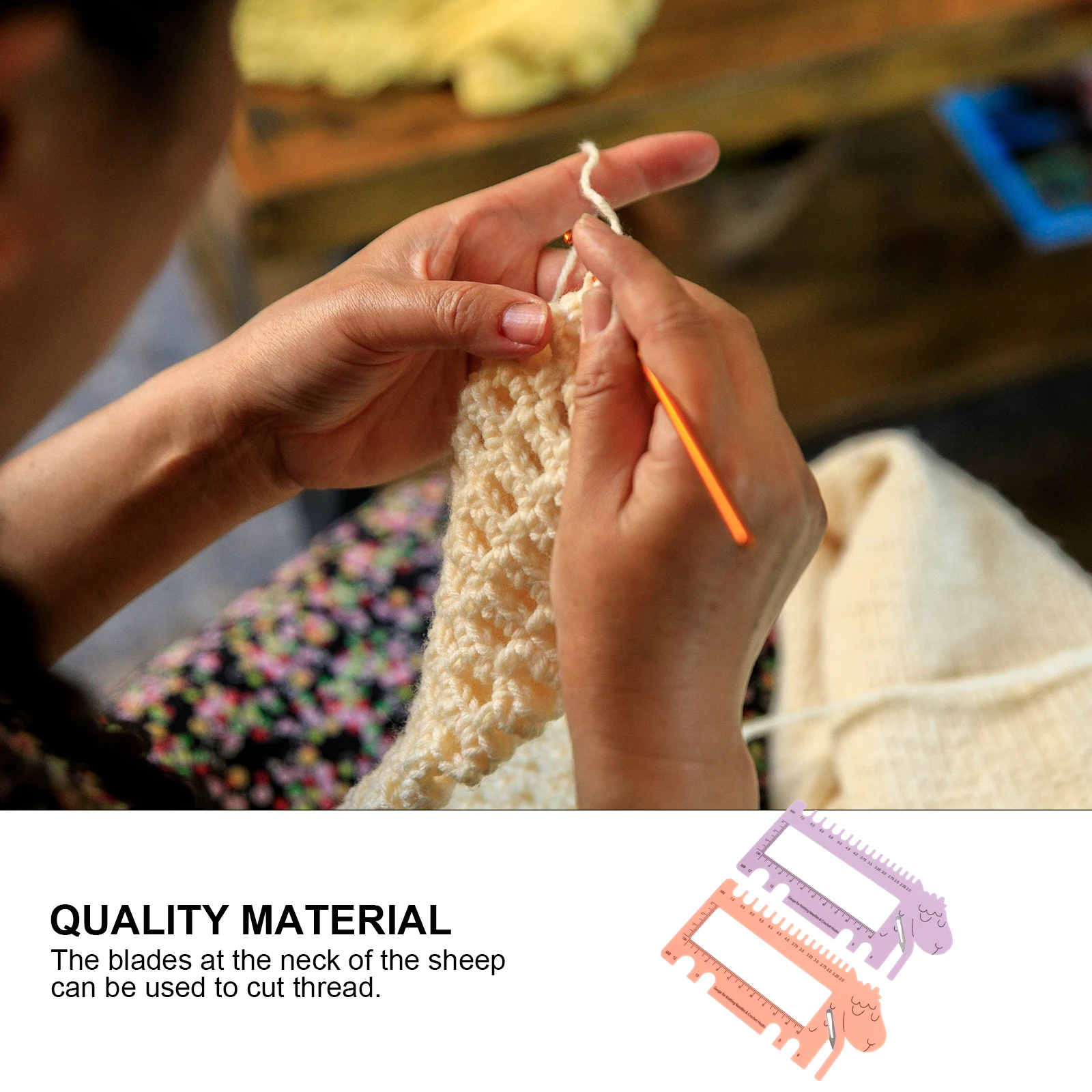 

2 Pcs Crochet Needle Gauge Knitting Plastic Ruler Tool Purple Sheep Head Lightweight Portable Measuring Accessories For Handmade