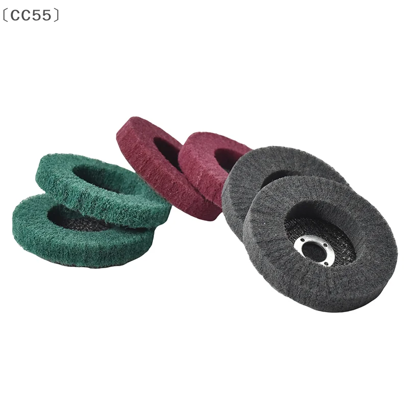 [-CC55」 100/115/125 مللي متر طحن عجلة لطاحونة زاوية ألياف النايلون رفرف إطارات لامعة غير المنسوجة قرص الطحن للخشب المعدني