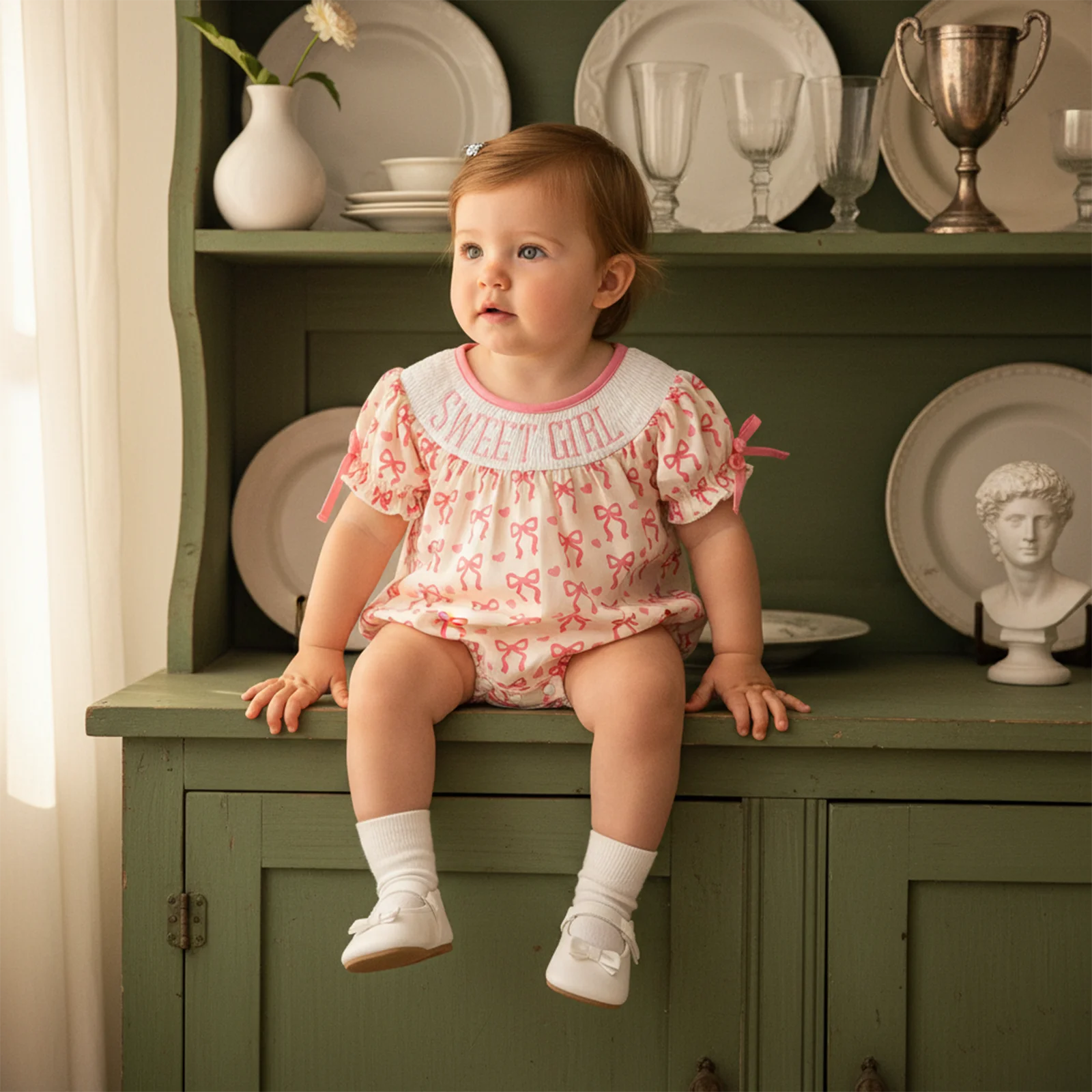 Bebé niña verano casual mameluco manga corta cuello redondo arco estampado letra bordado mamelucos monos