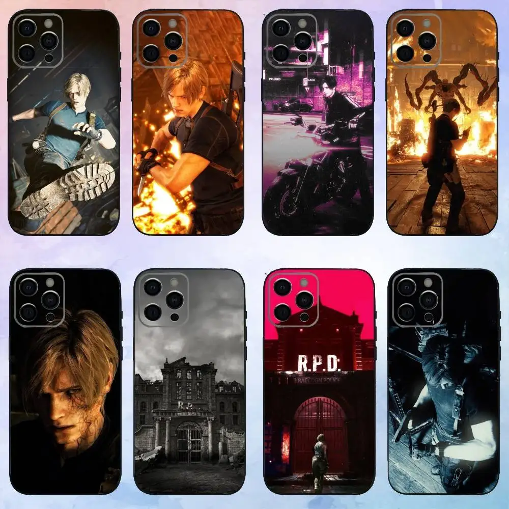 

Leon Resident Evil 4 Remake Phone Case For iPhone17,16,15,14,13,12,11 Plus,Pro Max Soft Black Cover
