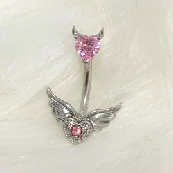 Y2K Body Accessories Stainless Steel Wings Heart Belly Piercing Sexy Jewelry Body Piercing Vintage Pink Belly Rings Fashion