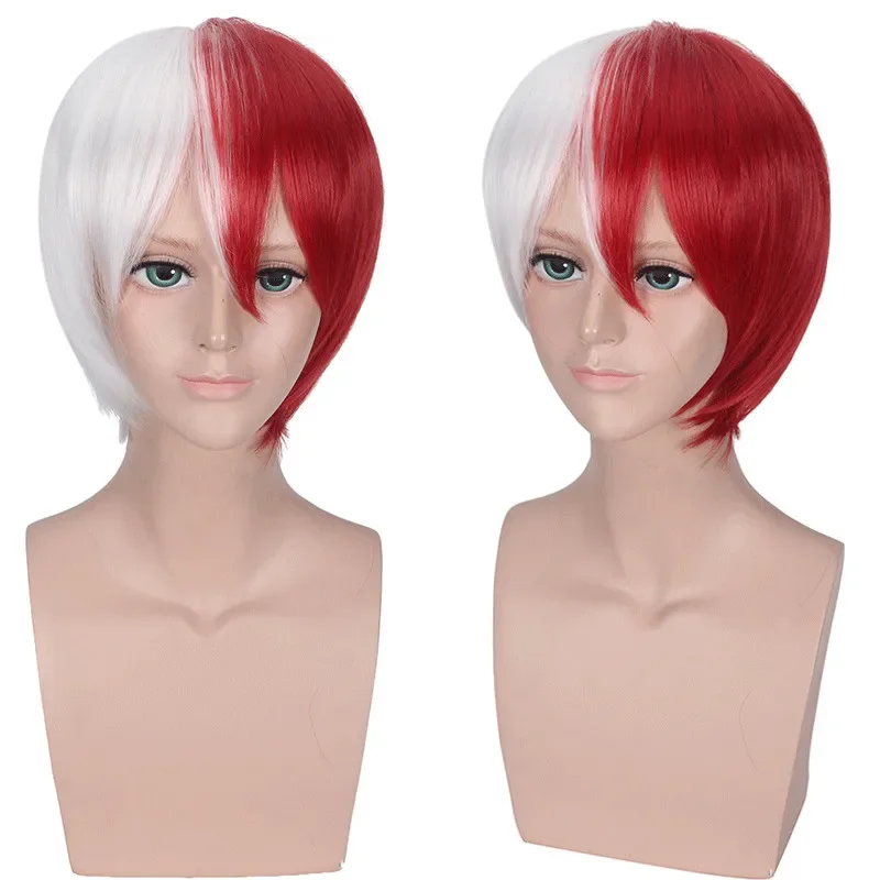 Anime My Hero Academia Shoto Todoroki Cosplay Wig White And Red Short Wig Boku no Hiro Akademia Shouto Costume Wigs