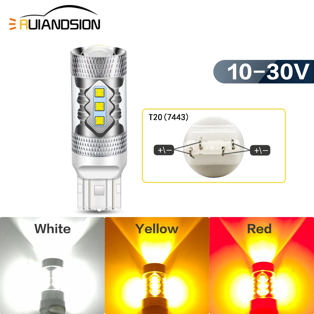 

2PCS 7443 T20 P21/5W LED Brake Tail Lights 10-30V For Car Signal Parking Lamps Fit 12V 24V Trucks SUV UTV Universal Car Gadgets