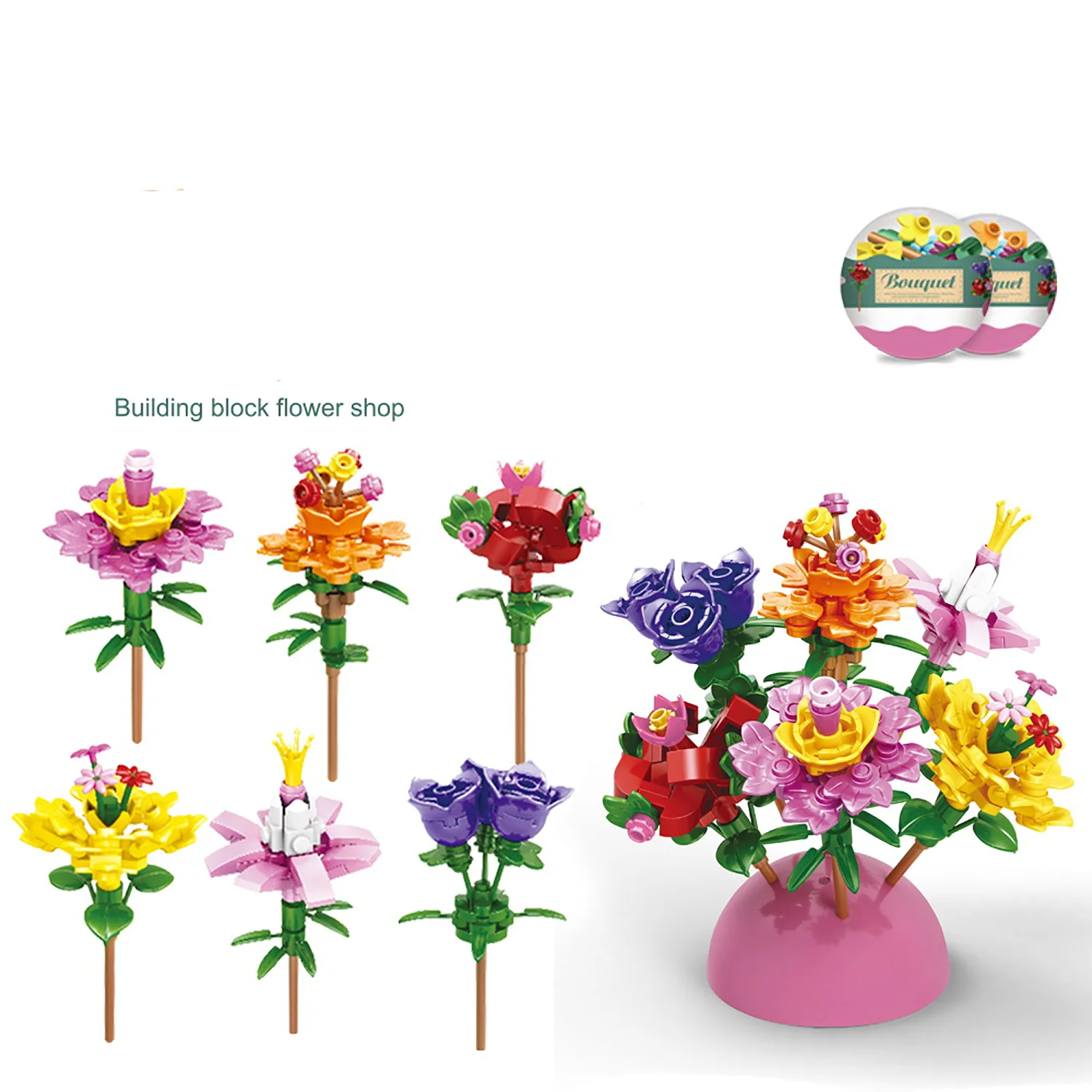 مكعبات بناء جسيمات صغيرة ، باقة أبدية ، بيضة ملتوية ، تجميع ذاتي الصنع ، زخارف هدايا زهور ، جديدة وفريدة من نوعها ، ألعاب إبداعية ، 6 * *