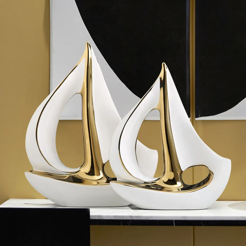 High-grade ceramic decorative handicrafts, environmentally friendly sailboat ornaments, luxury household wine cabinets
