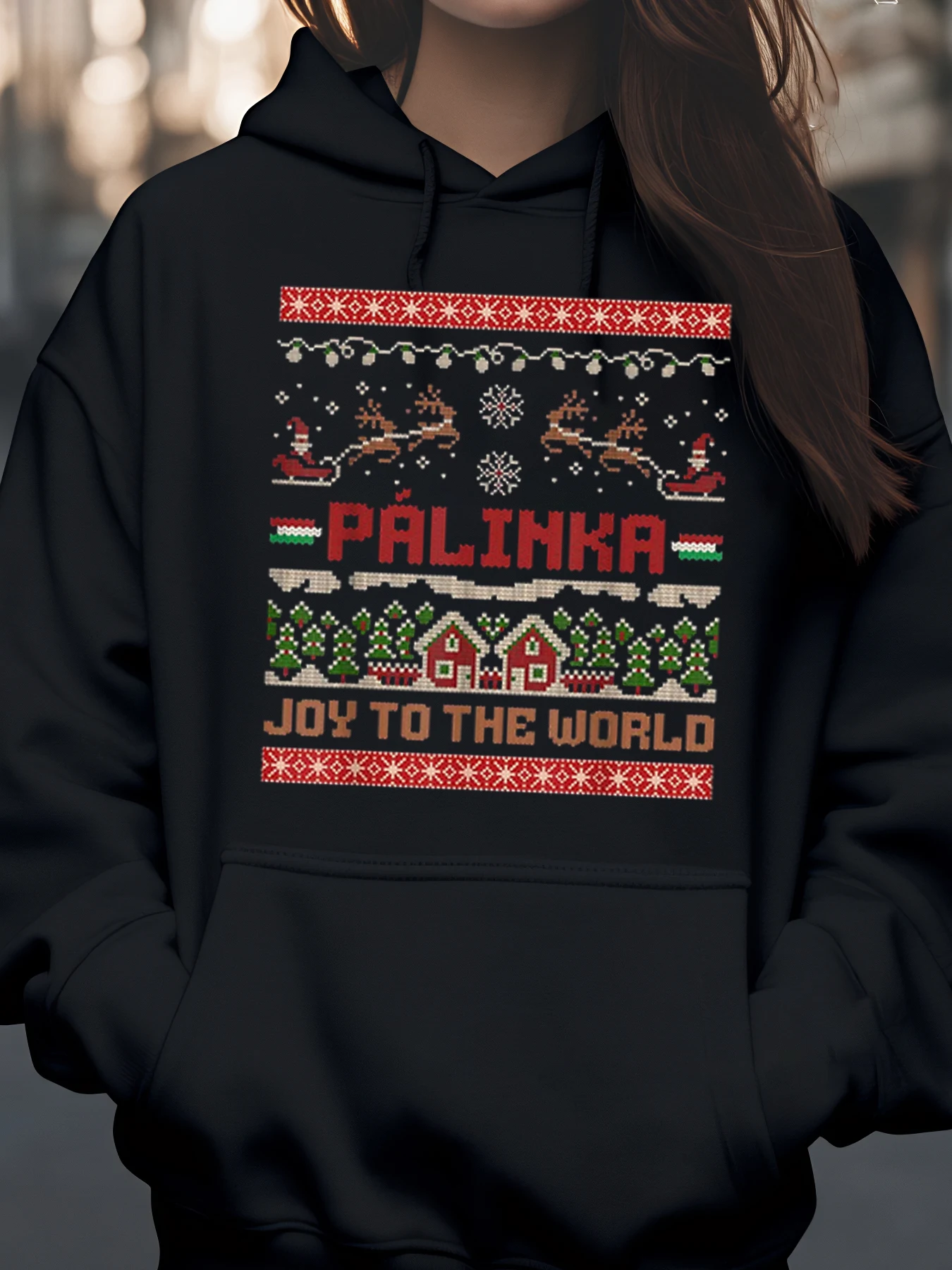 Weihnachtsmuster Palinka Joy to the World Kapuzenpullover Urlaub Freizeitkleidung Damen