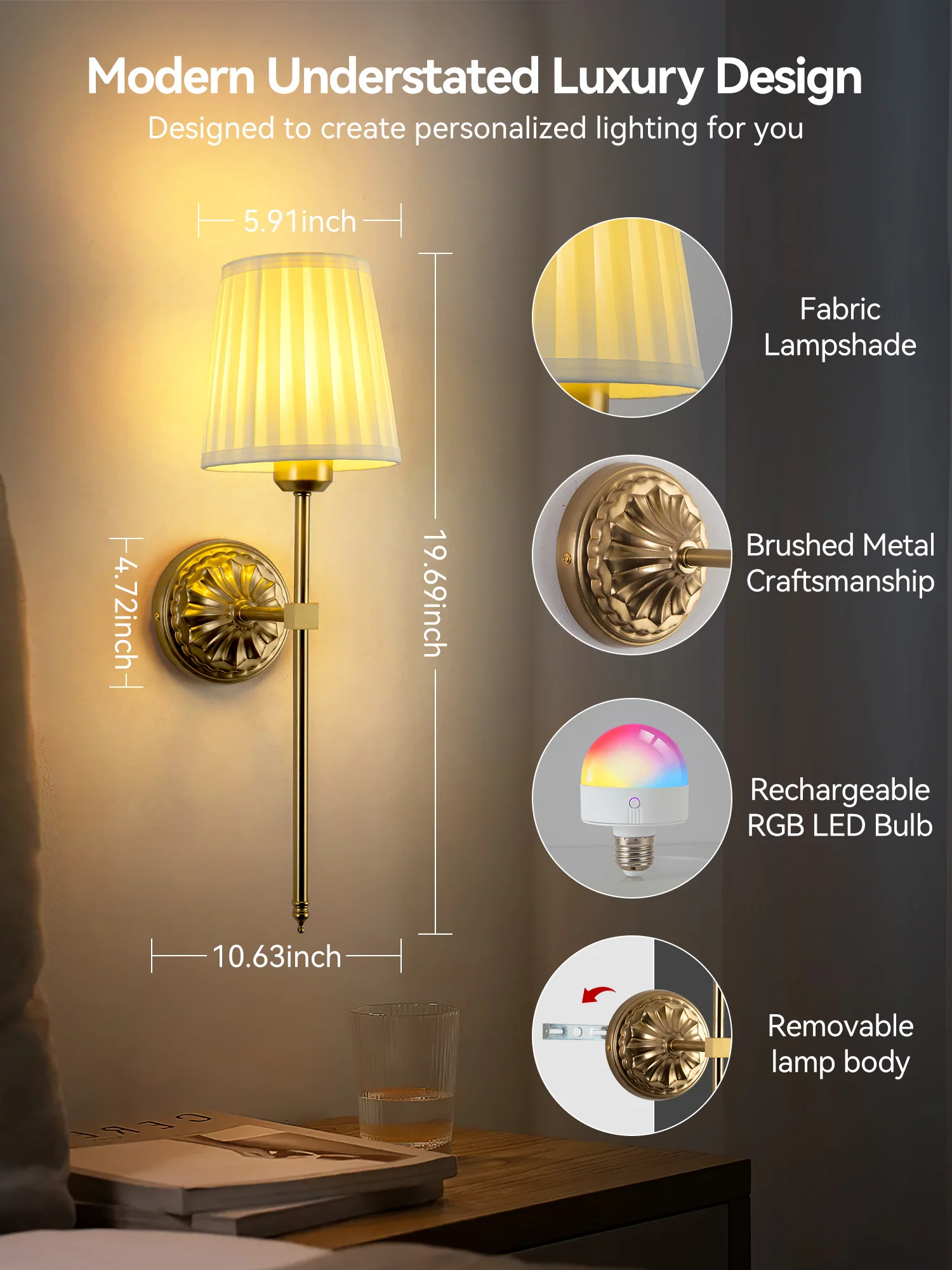 Applique à piles : applique murale rechargeable avec télécommande et ampoule à intensité variable, applique murale sans fil, 15 couleurs, adaptée à la décoration du couloir du salon de la chambre à coucher