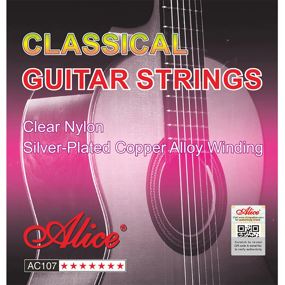 Alice A107-N/H 1st-6th Classical Guitar Strings Set Clear Nylon Core Silver Plated Copper Alloy Wound High/Normal Tension