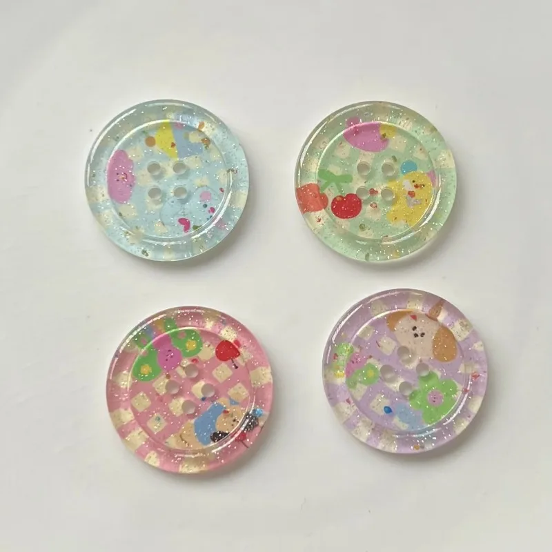 10Pcs Shining Powder Cute Cartoon Round Button -  Clothing Sewing Accessories for Kids Woman Hairpins Clip DIY Deco for Girls