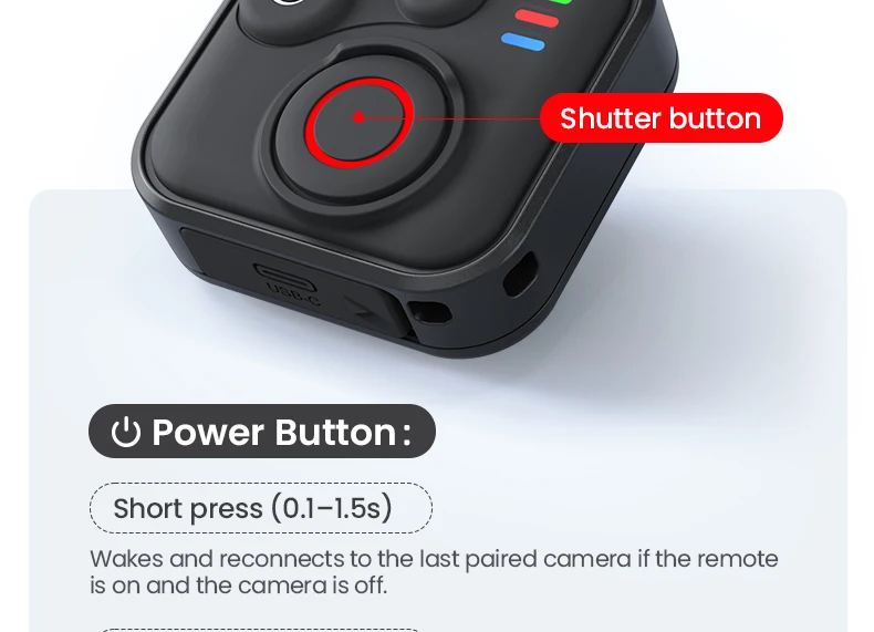 Für DJI Osmo Action 360/Action 6 5 4 Drahtlose Fernbedienung 50 m Entfernung Controller Sport Kamera Zubehör mit Handschlaufe – Detail 21