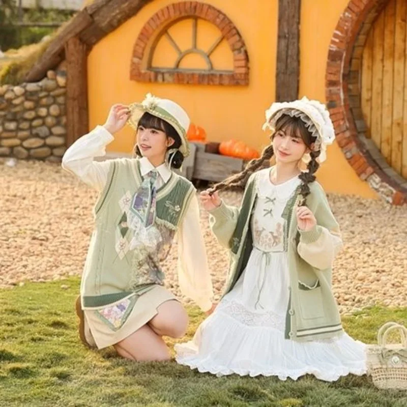 2025New V ネックオーバーラッププリントニットベスト女性デザインセーターチョッキ韓国甘いプルオーバー