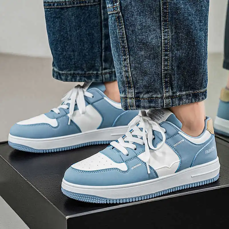 Men's Breathable PU Vulcanized Sneakers Non-Slip Lightweight Casual Walking Shoes Outdoor Fashion Skateboard Trainers