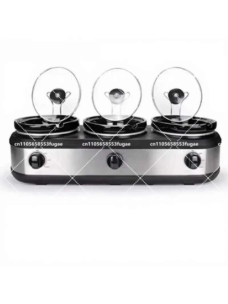 Silver Electric Small Portable Crock Pot 3x 1.5 Quart Triple Slow Cooker for Buffet Kitchen