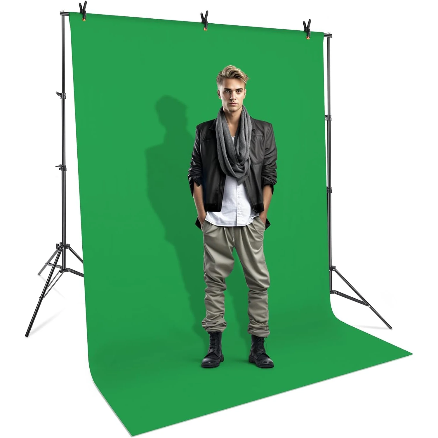 2 x 2 m verstellbarer Hintergrundständer aus Edelstahl, Hintergrundstützsystem mit 6 Clips + 2 Sandsäcken für Fotowändefotografie – Detail 8