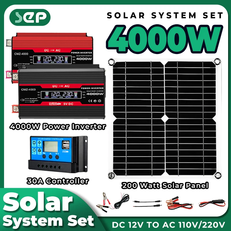 Soalr Kit Power Generation 4000w 220v110v Inverter 5V solar panel 30a Controller full set fotovoltaic system for house Camping