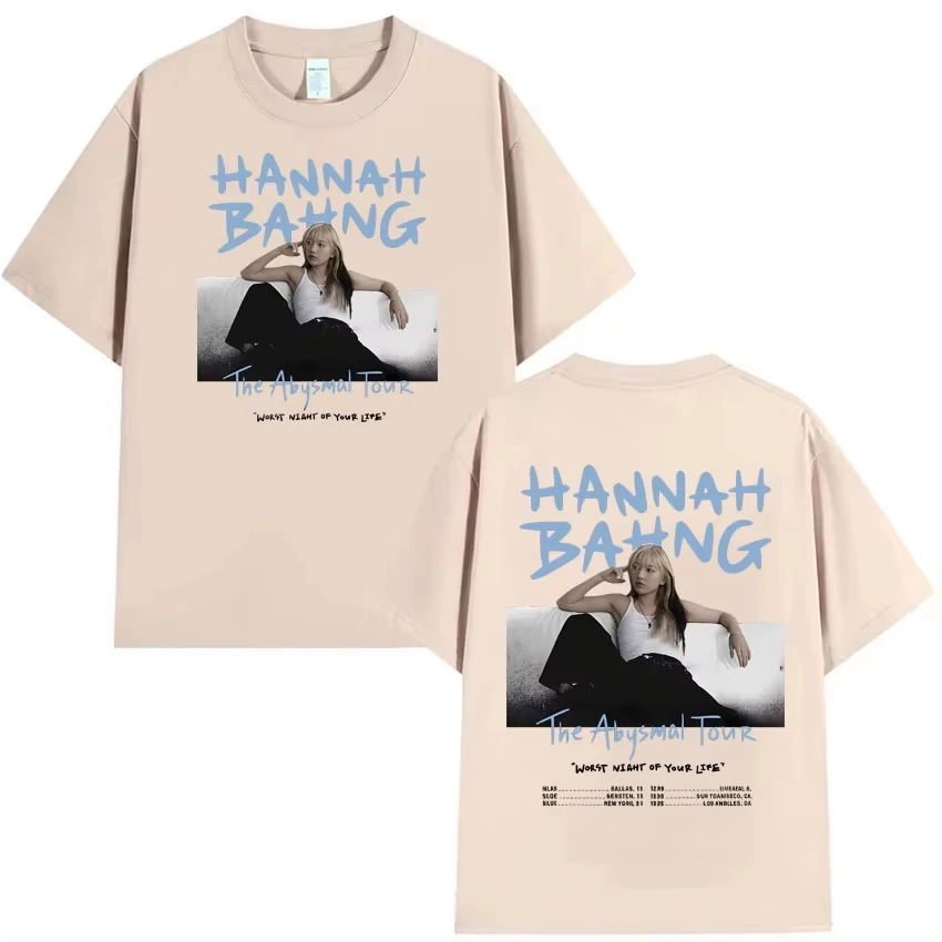 Roupas de gola redonda tshrit de alta qualidade e elegante para homens e mulheres, venda quente harajuku hannah bahng camiseta hip-hop