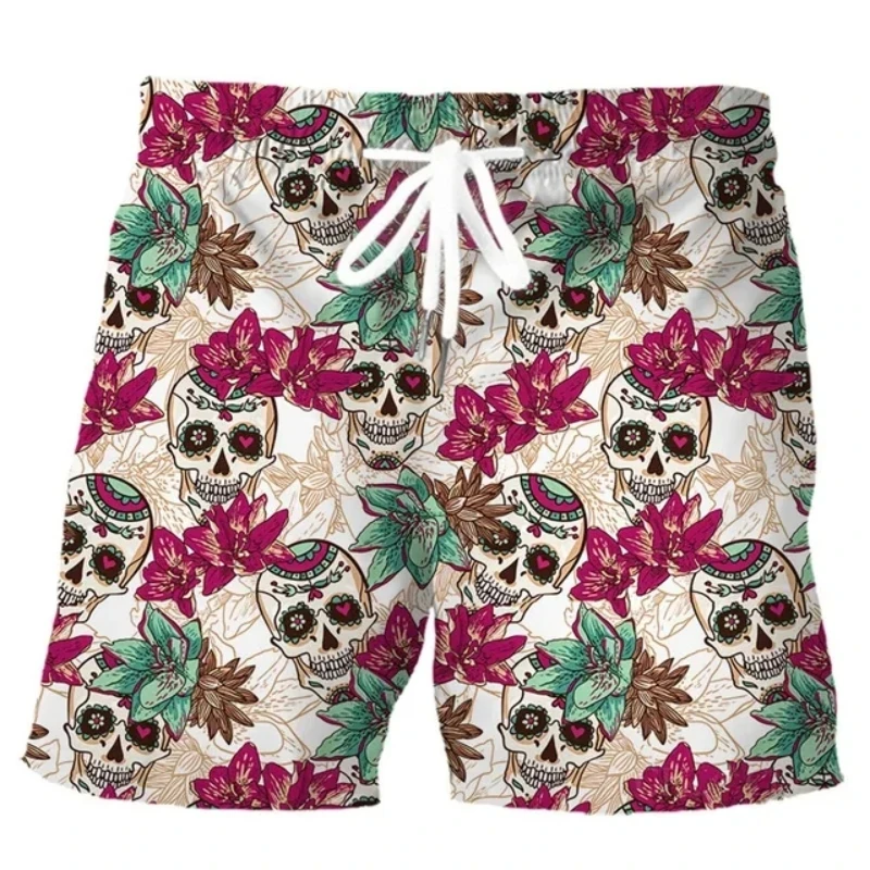 New Men\'s Skull 3D Print Beach Shorts Graphic Men\'s Casual Sports Shorts Summer Surfing Shorts Breathable Shorts Hip Hop Pants