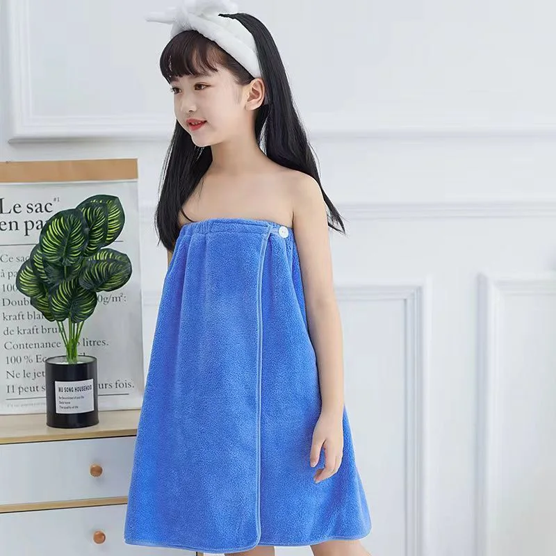 New Solid Color Child Bath Skirt Absorbent Quick-drying Household Coral Fleece Bath Towel Wrap Skin-friendly Tube Top Bathrobe