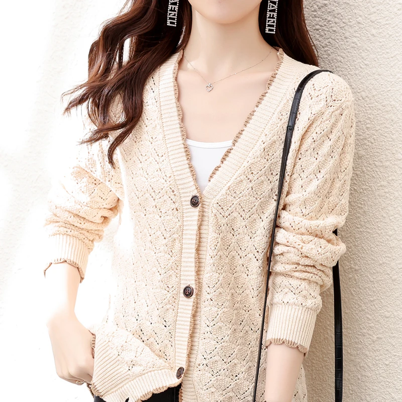 

00% вязаный длинный кардиган из чистого хлопка V-Ne, женский свободный повседневный кардиган в Корейском стиле, верхняя одежда для похудения