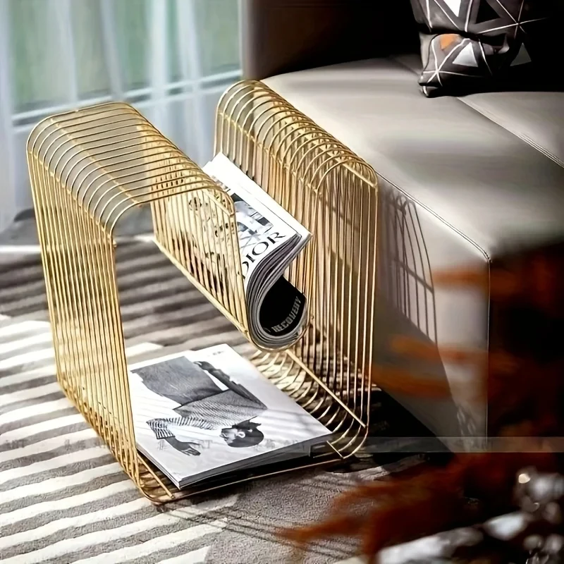 2026 NEW Geometric Patterned Square Metal Silver Edge Table Wall Mounted Living Room Storage Rack Magazine Bookshelf