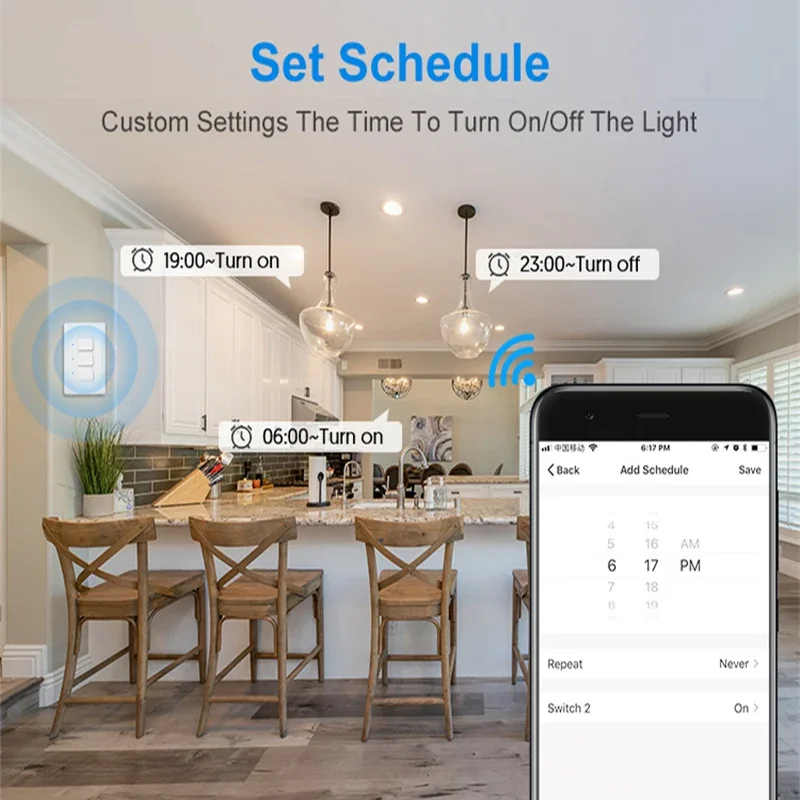 Milfra Smart Light Switch WiFi Zigbee No Neutral Wire Required AU KR Brazil Wall Button Switches 1/2/3Gang AC100V-250V 50/60Hz