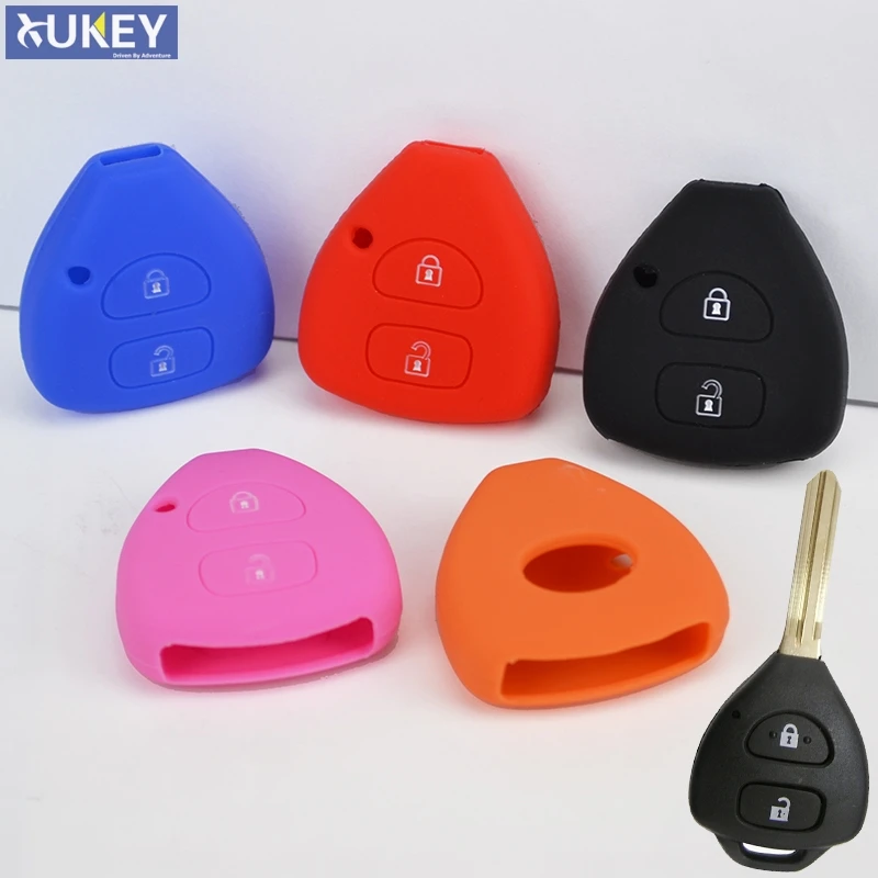 Fit For Toyota Corolla Rav4 Yaris Auris Hilux Vitz Vios Camry Fortuner Prado 2 Button Silicone Remote Key Cover Fob Case Shell