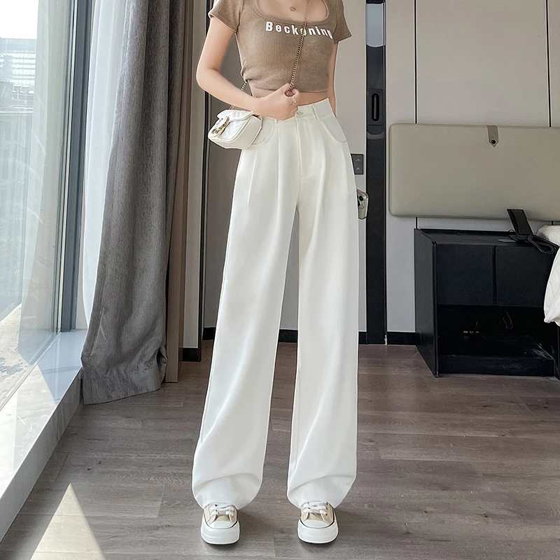 

New Women'S Summer Thin Straight Tube Loose Hanging Feeling Floor Trousers Fashion Versatile High Waist Wide Leg Casual Pants