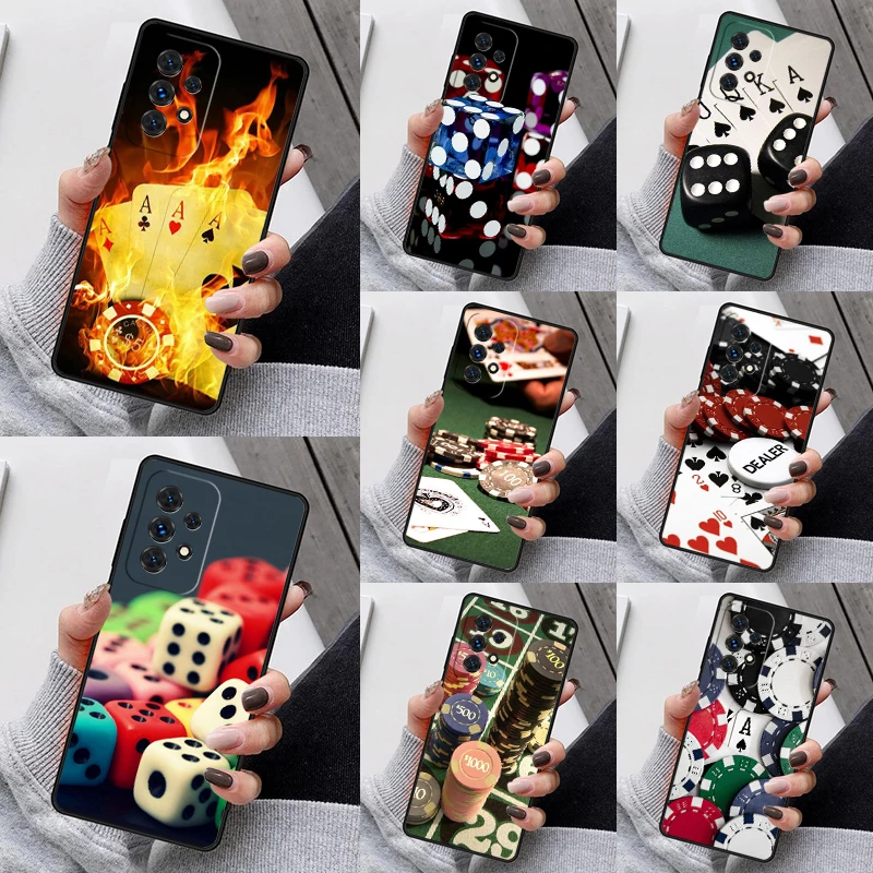 Dices Poker Casino Phone Case For Samsung Galaxy S23 S21 S20 FE S24 S22 Ultra Note20 S10 S9 S8 Plus A40 A52 A12 A13 A53