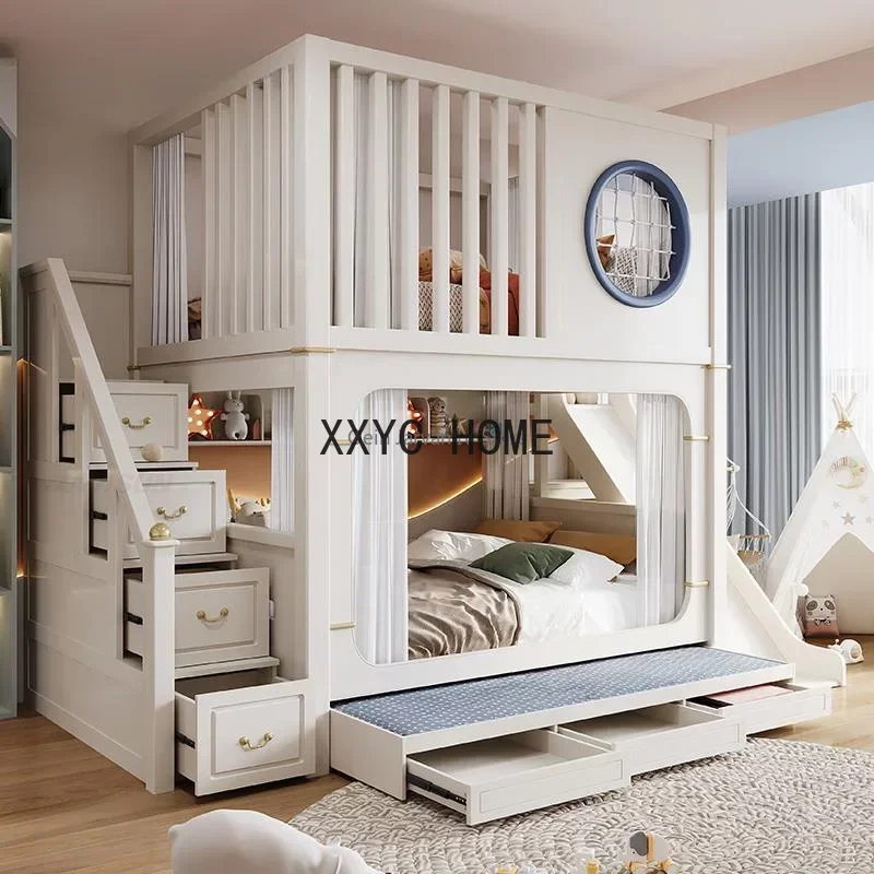 

Modern Multifunctional High Children Beds Ladder Cabinet Safety Fence Bunk Children Beds Solid Wood Camas Dormitorio Furniture