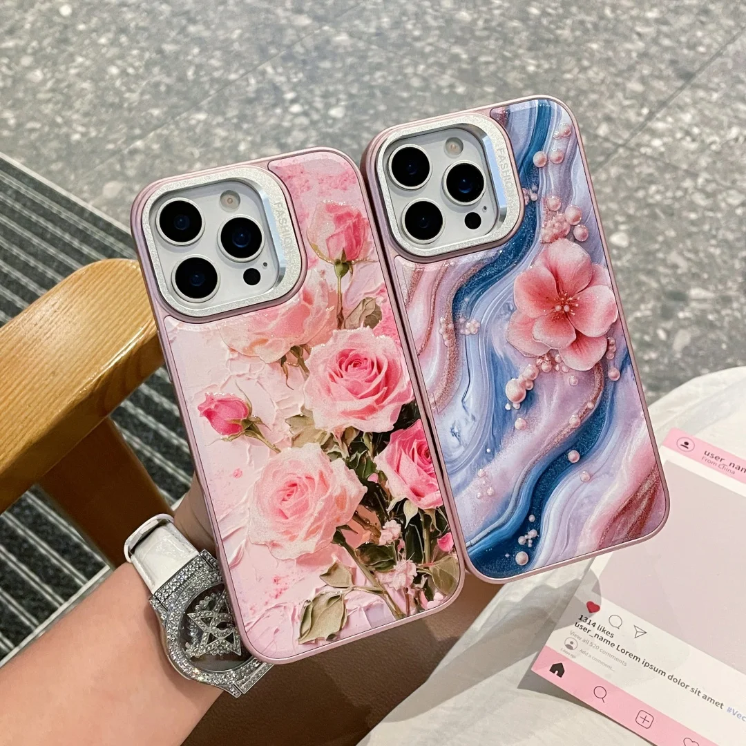 

For iphone 17 Pro Max Air Case Magsafe Magnetic Rose Oil Removable Backplate with Printing Metal Lens Bracket Soft Cover