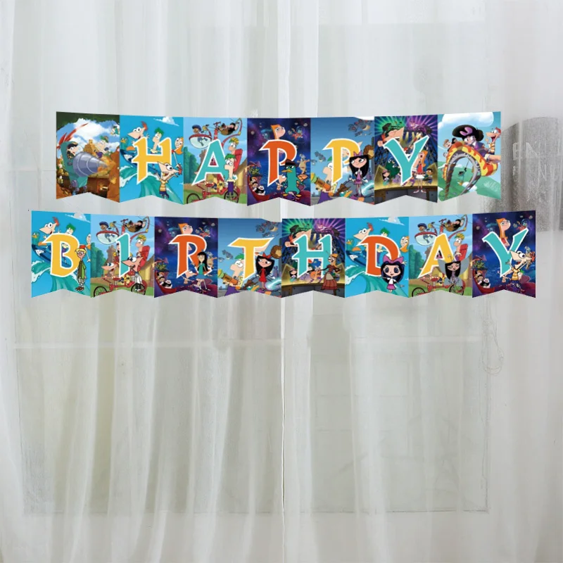 

Phineas and Ferb Theme Banner Party Decorations Kit birthday Supplies Boy Decor Baby Shower Kids’ Fun Events