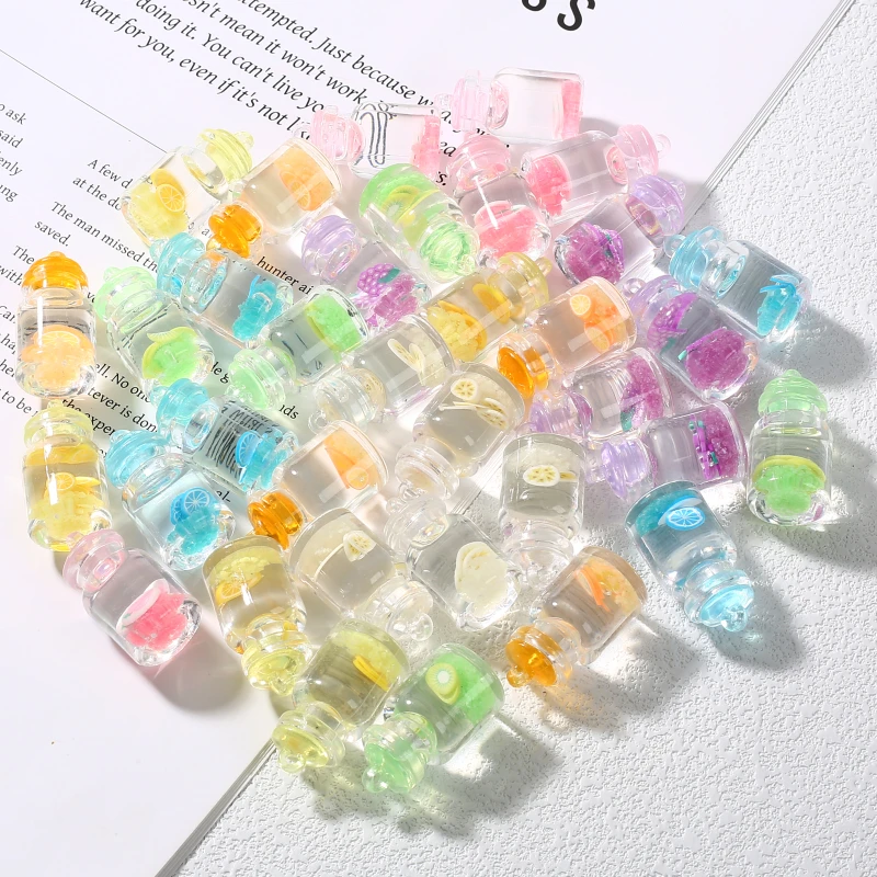 10Pcs Charms Fruit Resin 15x29mm Glass Drift Bottle Pendant For Handmade Keychain Earrings Necklace DIY Jewelry Making Accessory