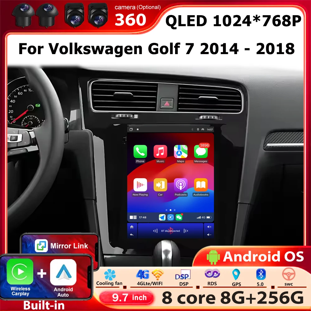 9.7 Inch Android 16 Auto For Volkswagen Golf 7 2014 - 2018 Car Radio Multimedia Video Player GPS Navigation Carplay 360 Camera