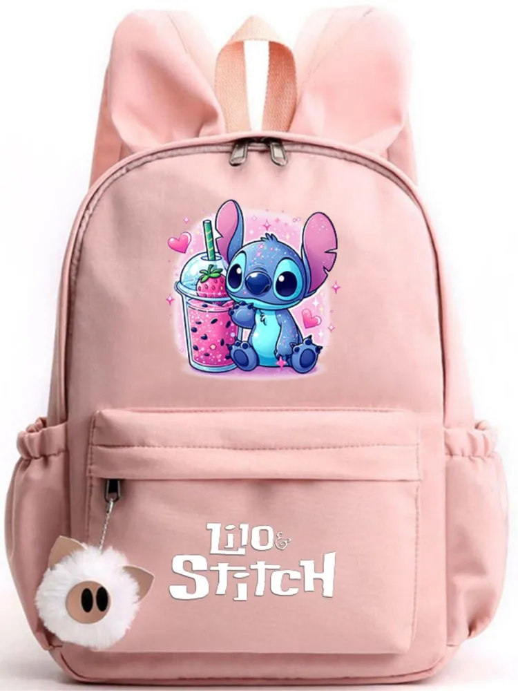 Ransel Disney Lilo Stitch lucu untuk anak laki-laki perempuan tas punggung pelajar remaja wanita tas sekolah kasual perjalanan telinga kelinci Mochila