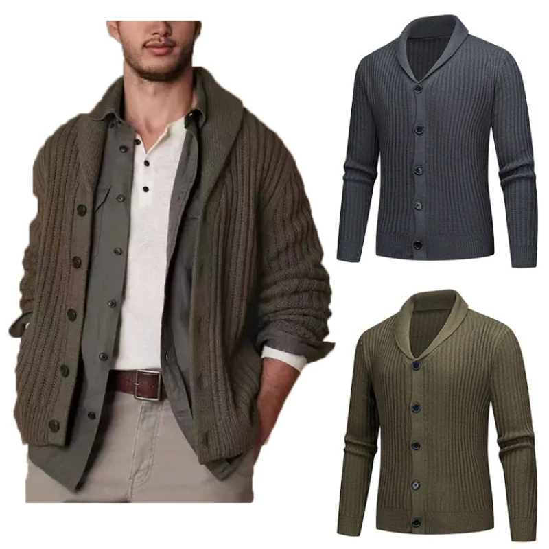 

Men's Stand Collar Knit Cardigan - Dark Green (Charcoal Gray) M-3XL | European & American Sizes