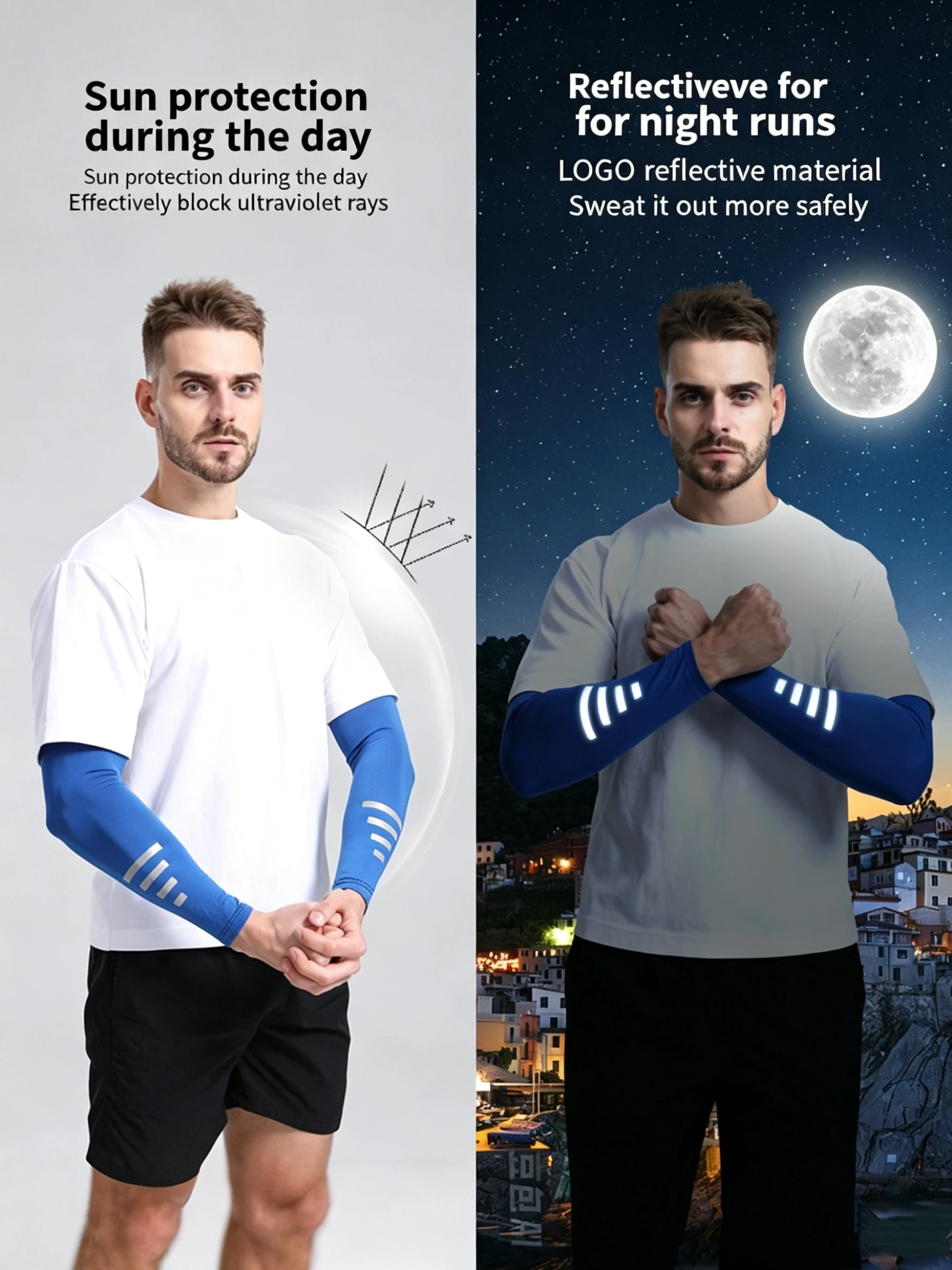 

Reflective Strip Arm Sleeves Fishing Ice Silk Cooling Uv Protection Arm Cover Cycling Running Safety Visibility Elastic Sleeves