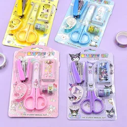 Cartoon Sanrio Stationery Set Kuromi Kitty Student Scissors Stapler Tape Combination Kid Gift Home Book Binding Machine Stapler