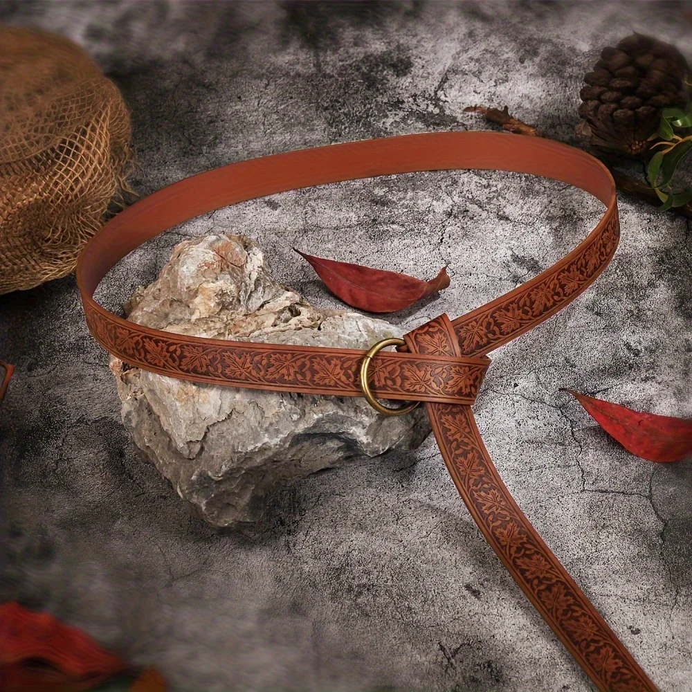 Medieval Viking Retro Embossed Leather Belt Unisex Renaissance Waistband Costume Accessories Cosplay Props