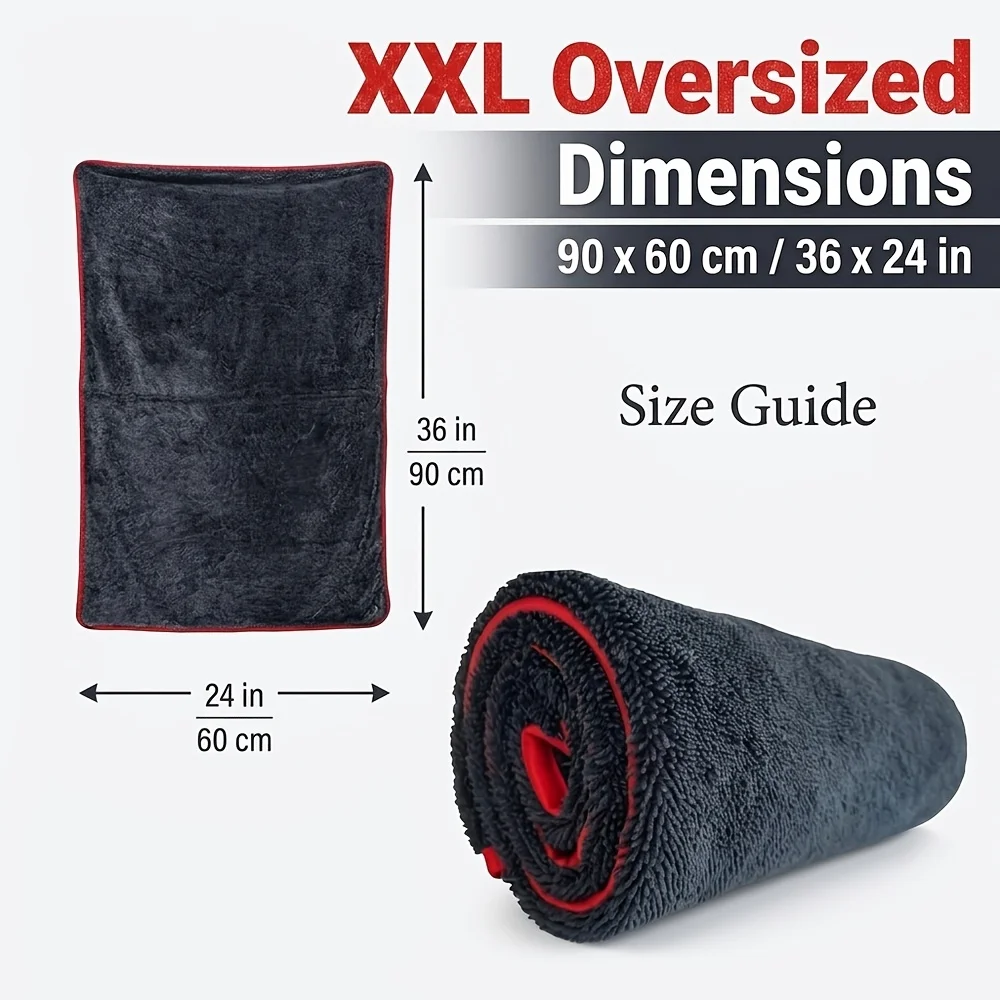 XXL Extra Large Microfiber Car Drying Towel with Twisted Ring Design - Super Absorbent Thickening Technology Suitable for Sedans