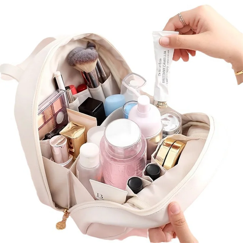 Large Capacity Travel Cosmetic Bag Portable Leather Toiletry Bag with Handle Organizer Multifunctional Waterproof Makeup Bag