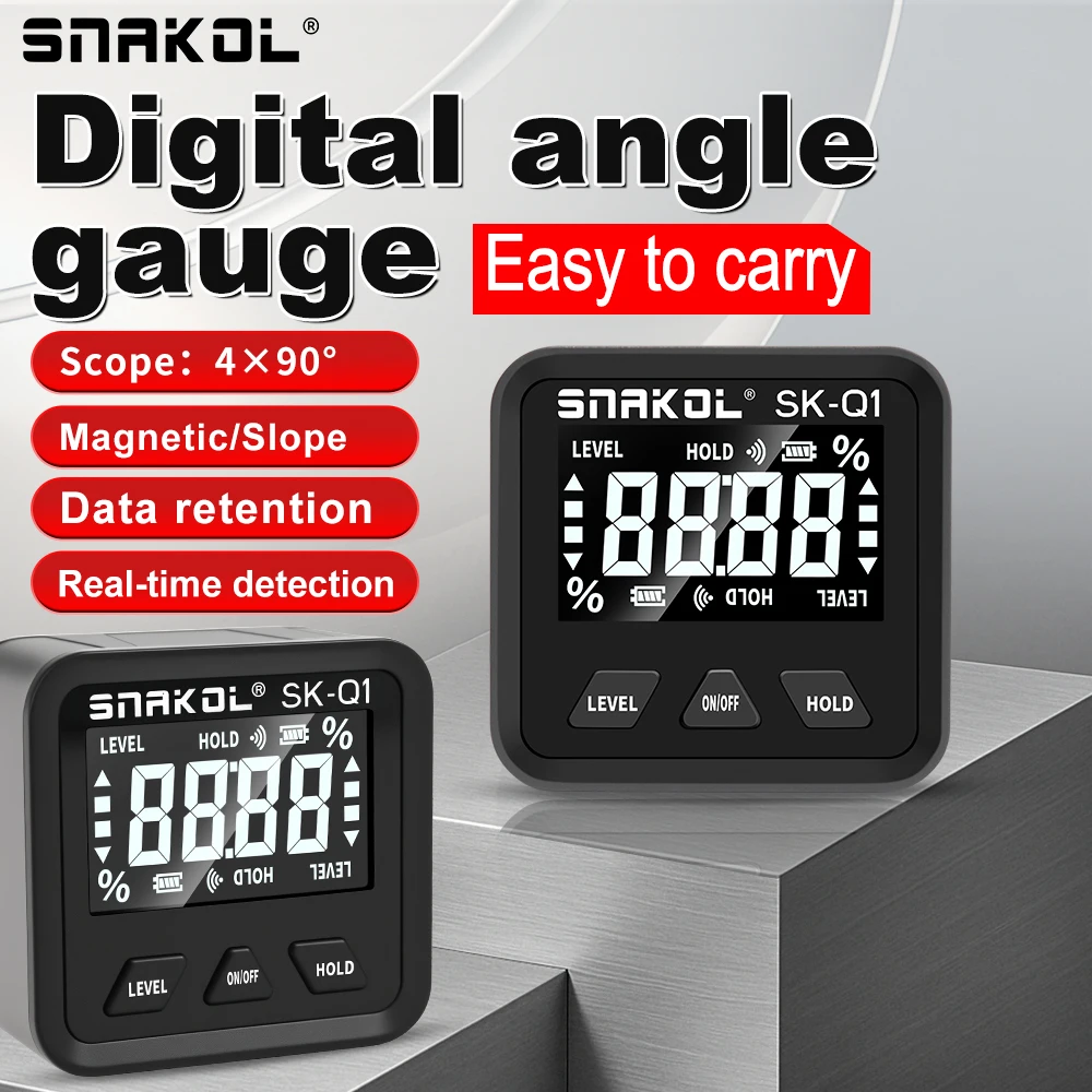 SNAKOL High Precision Digital Angle Finder 0.05° Resolution Level Box with Dual Magnetic Adsorption for Construction Woodworking